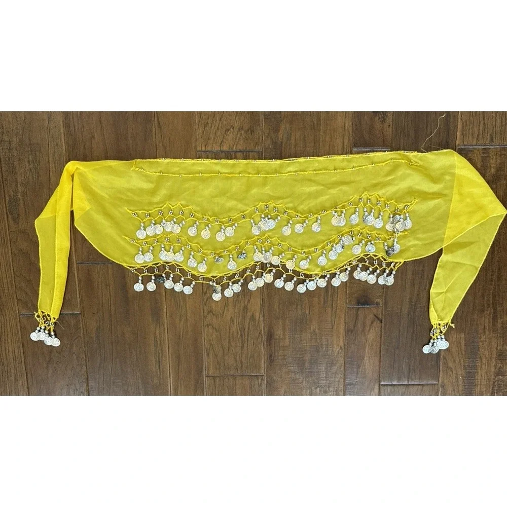 Belly Dance Dancer Roman Coin Belt Wrap Yellow Silver‎ Gypsy Scarf Indie Cosplay